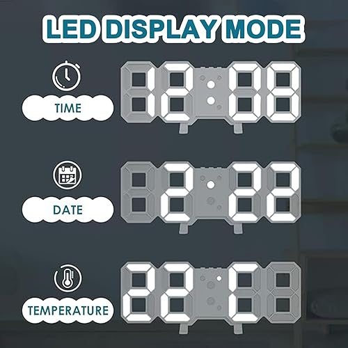 Réveil numérique 3D pour les chambres, horloge murale numérique à affichage LED avec 12/24 heure Date température affichage de la mémoire de temps Dimmable, horloge numérique créative pour chambre cui - Nail Gallerys