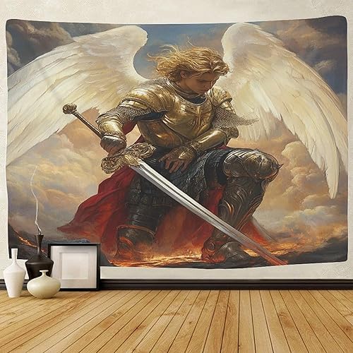 OFLAMIRUX Archange Michel 3D Effet Tapisseries La Décoration De Chambre À Coucher,Les anges Murale En Tissu Pour Art Mural Chambre Salon Collège Dortoir Murale Nature 100cmx150cm - Nail Gallerys