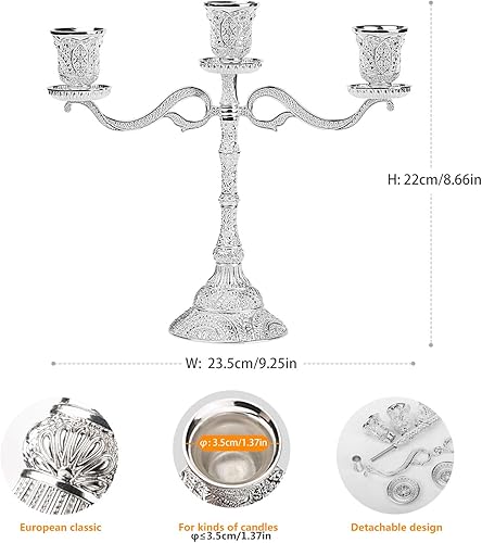 LUSUNT Candélabre Chandelier Bougeoir en Alliage 24 * 22cm 3 Bras, Texture argentée, Style Classique, décor pour la Maison, dîner aux chandelles, décor pour Mariage de Noël et Cadeaux pour la Maison - Nail Gallerys
