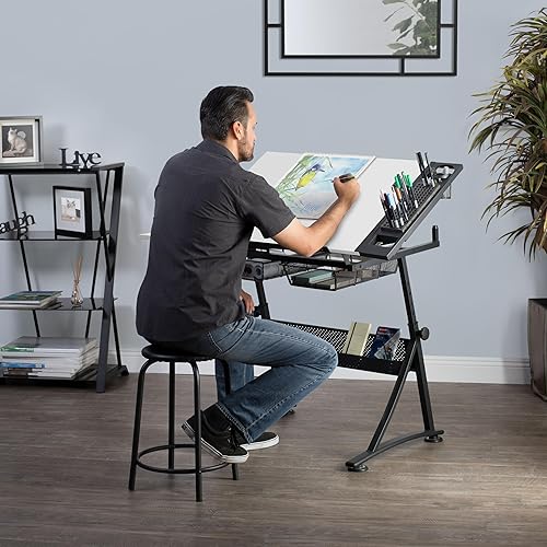 Studio Designs Fusion Station de Loisirs créatifs, métal, Anthracite/Blanc, 122 x 61 x 90 cm - Nail Gallerys