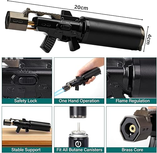 Chalumeau de Cuisine, GUYUWE Intéressante Torche de Cuisine avec Verrou de Continuez et Flamme Ajustable Brûleur pour la Crème Brûlée,Barbecue,Camping,DIY(Butane Non Inclus) (Noir) - Nail Gallerys