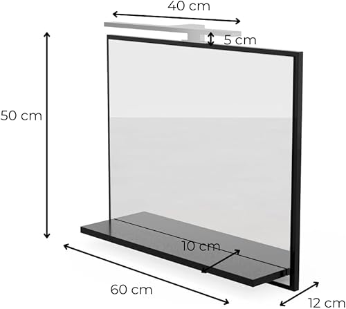 HAJDUK FURNITURE Miroir-Salle-de-Bain avec LED éclairage 60x50 cm Blanc Montage Mural Miroir Salle de Bain avec étagère LED 4000K IP44 Étanchéité Kit Installation Fourni Miroir-LED-Salle-de-Bain - Nail Gallerys