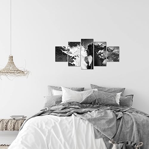 Runa Art Tableau Decoration Murale - Bouche Or Noir 200 x 100 Cm - 5 Parties XXL - Dessin Femme - 041551a - Nail Gallerys