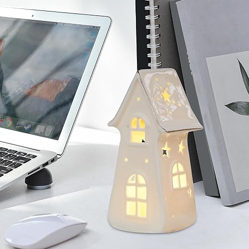 Nbbwwu Maisons de Village de Noël en Céramique Blanche,Maisons de Noël en Céramique, Cottage d'arbre de Noël rétro éclairé par LED, Ornements de Bureau pour la Maison, Ornement Miniature de noël, - Nail Gallerys