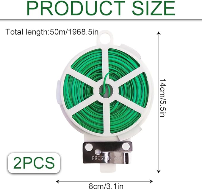 Azlanway Fil de Fer Jardin 100 m – 2 Rouleaux avec Distributeur et Coupe-Fil, Fil Plastifié pour Plantes, Bricolage, Câbles, Jardinage et Maison - Nail Gallerys