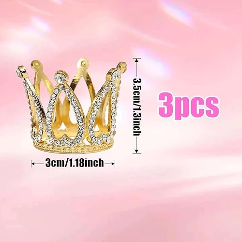 Lot de 3 décorations de gâteau en forme de couronne en strass pour fête d'anniversaire, mariage, princesse (doré) - Nail Gallerys