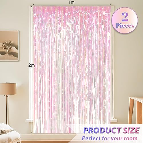 Kulamo 2 Pièces Rideau Frange, 2m Franges Métalliques Scintillantes, Rideaux à Franges en Aluminium, Tinsel Shimmer Rideaux pour Décoration Fête, Anniversaire, Décoration de Noël - Nail Gallerys