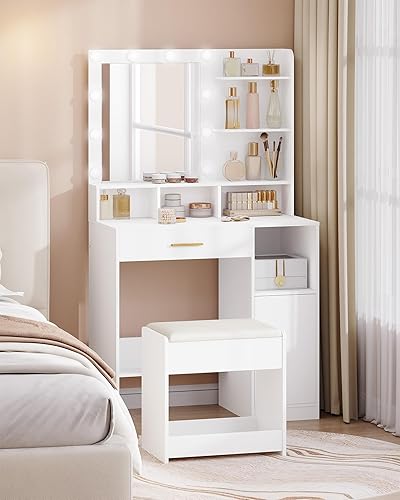 Hzuaneri Tabouret de Coiffeuse, Chaise Rembourrée de Maquillage, Repos-Pieds, Patins Antidérapants, pour Chambre, Dressing, Entrée, Blanc VS32403X - Nail Gallerys
