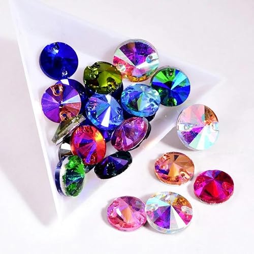 Cristal de verre rond AB à coudre sur strass de nombreuses couleurs, pierre de verre à dos plat, couture strass robe de mariée-rose clair AB-10 mm-72 pièces - Nail Gallerys