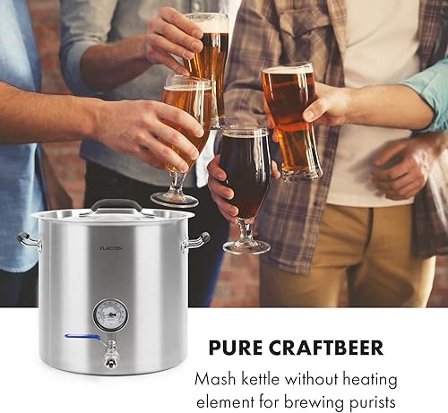 KLARSTEIN Brauheld Pur - cuve de brassage, système de brassage de bière, thermomètre intégré, paroi de 0,7 mm, base sandwich de 3 mm compatible plaques induction, robinet de vidange 1/2', 50L - Argent - Nail Gallerys