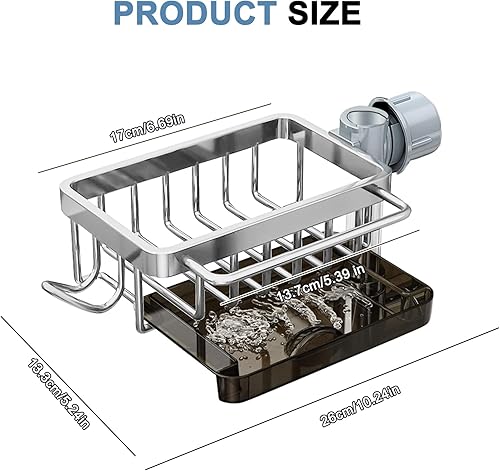Porte-Éponge Evier Cuisine, Organiseur D'évier Suspendu en Aluminium, Étagère de Robinet avec Organisateur d'évier Support de Rangement pour Robinet pour Cuisine et Salle de Bain (Argent) - Nail Gallerys