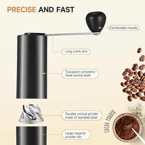 Moulin à café manuel à poignée droite, 12 RRéglages Ajustables, Moulin Manuel Café Portable à Main, Moulin à Café Manuel cafetière à moka,cafetière française, por expresso café Noir - Nail Gallerys