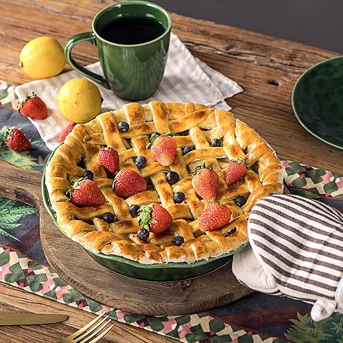 Vicrays Moule à tarte en céramique – Plat à tarte rond cannelé et profond de 22,9 cm pour tarte, pizza, quiche, tarte, gâteau – Glaçage réactif (vert) - Nail Gallerys