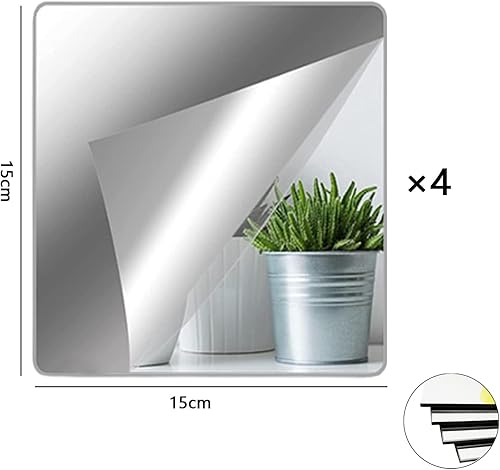 Aidqxbaoer 4 Pièces 15 X 15 cm miroirs muraux en Acrylique incassables，Antidéflagrant Carrés Flexible Miroir Acrylique Adhésif,pour la Maison, l'entraînement,Salle de Sport, Couloir - Nail Gallerys