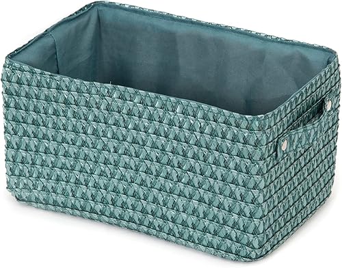 Compactor Panier de Rangement Rectangulaire avec Poignée Rétractable, Renforcé avec du Carton, Bleu avec Doublure Intérieure Assortie, Gamme Lilou, 23 x 15 x H.12 cm - Nail Gallerys