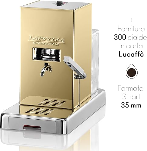 LUCAFFÈ La Piccola Gold, machine à café pour dosettes de café, format 28x16x31 machine à café en papier, couleur or, basse consommation, haute qualité, Made in Italy + 300 dosettes 35 mm Lucaffè - Nail Gallerys