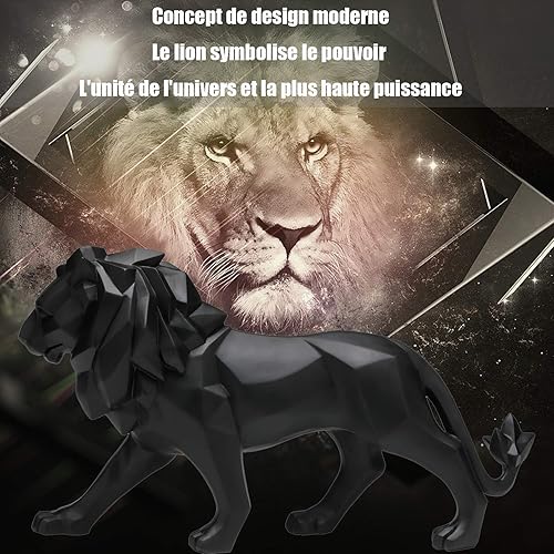 Vinbcorw Statue Lion Origami Statue Resine Decoration Statue Interieur Lion Deco Noir/Blanc Animaux en Resine Lion Statuette Decoration Design,Noir - Nail Gallerys