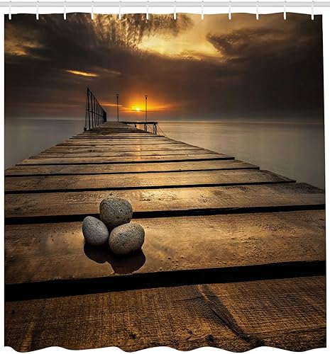 ABAKUHAUS Moderne Rideau de Douche, Vue sur la mer Rocks Waves, Tissu Ensemble de Décor de Salle de Bain avec Crochets, 175 cm x 180 cm, Beige Bleu Blanc - Nail Gallerys