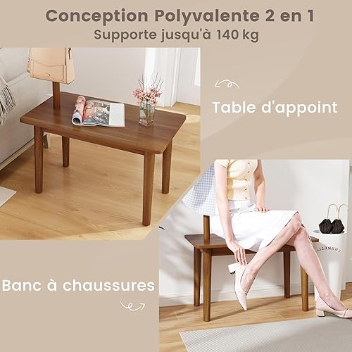 COSTWAY Porte Manteaux sur Pieds Bois 3 en 1, Meuble d'Entrée avec Banc, 4 Crochets, Table d’Appoint avec Portant à Vêtement en Bois, Vestiaire pour Entrée, Chambre, 76 x 43 x 168 cm (Naturel) - Nail Gallerys