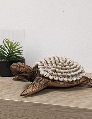 Villa Métisse Tortue en Bois & Coquillages Cauris 20cm - Nail Gallerys