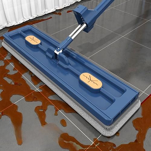 Kit Balai Serpillère et Seau, Grande Serpillière Plate avec Tampons en Fibre Super Absorbants et Utilisation Humide et Sèche, Compression Automatique de l'eau (Set, Bleu) - Nail Gallerys