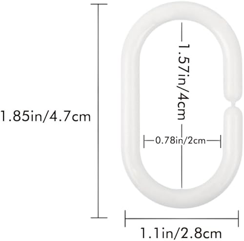 Lot de 12 anneaux de rideau de douche, en plastique robuste, en forme de C, pour la maison, l'hôtel, la salle de bain, la douche (couleur : blanc) - Nail Gallerys