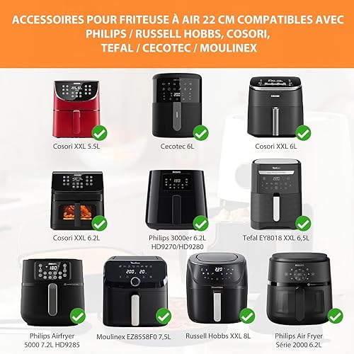 Lot de 11 accessoires friteuse air chaud Cosori - Compatible Turboblaze XXL 6L, Ninja MAX PRO 6.2L, Cecotec Air 5.5L - Sans BPA (5.5L, 6.2L) - Nail Gallerys