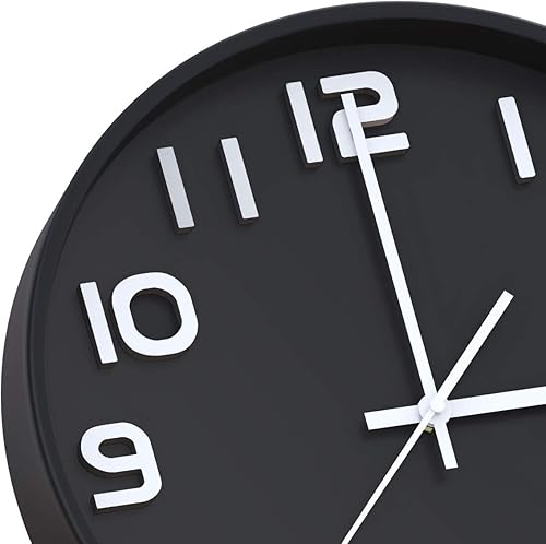 Horloge murale à quartz silencieuse de 30,5 cm - Grand nombre - Fonctionnement à piles - Décoration pour la maison, le bureau, l'école, la cuisine (noir et blanc) - Nail Gallerys