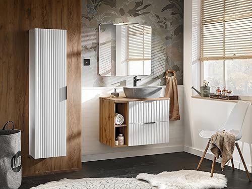 Armoire de Salle de Bain ADEL White, Pendentif Avec Poignées Multicolores, Meubles Fraisés et Pendentifs - Nail Gallerys