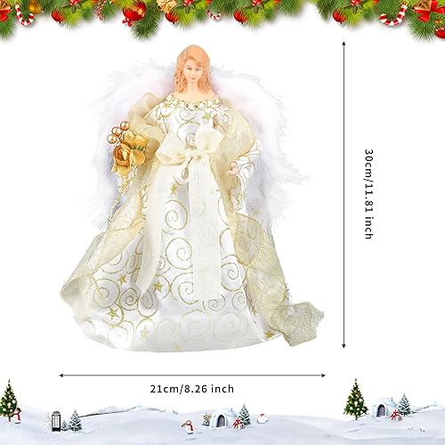 Hileyu Pointes de Sapin Cimier de Sapin de Noël Ange Ange pour Le Sapin de Noël Poupée de Noël Ange Suspendu Pendentif de Noël Décoration de Sapin de Noël, 31*15*18cm, Blanc - Nail Gallerys