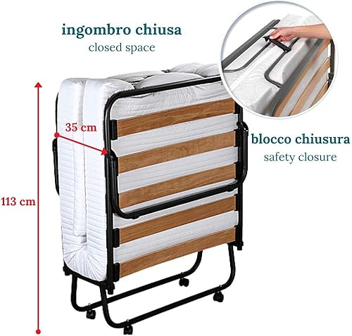 Evergreenweb - Lit Pliable d'appoint Simple avec Matelas Blanc a memoire de Forme 80x190 avec oreillers en memoire Gratuit, sommier à Lattes Confortable en Bois et Roulette, orthopédique, pour invité - Nail Gallerys