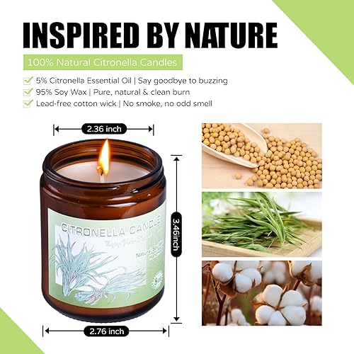Bougie à la Citronnelle d'extérieur- 2 bougies parfumées à la Cire de Soja 100% Naturelle (120h) pour Jardin, Camping, Terrasse, Voyage, Pique-Nique, Piscine, Réunion de Famille, Cadeau D'été - Nail Gallerys