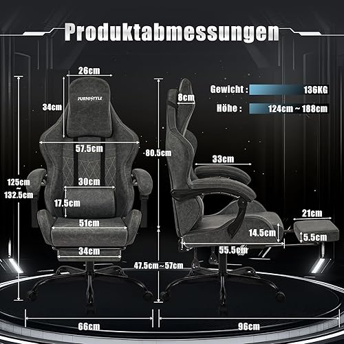 Hellove Chaise Gaming avec Repose-Pieds, Fauteuil de Jeu avec Appui-tête Ergonomique, Soutien Lombaire Réglable, Accoudoirs Synchronisés, Chaise de Bureau pour Gamer et Travail, Cuir PU Vert - Nail Gallerys