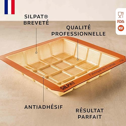 Silpat Moule Tablette Carré – Brownie, Gateau, Pain, Chocolat - 16 Portions - Plat Cuisson Four Silicone Antiadhésif - Accessoire Cuisine, Patisserie - Haute Qualité, Résistant - Démoulage Facile - Nail Gallerys