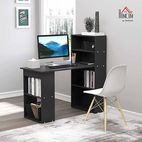 HOMCOM Bureau Informatique 120L x 55l x 120H cm bibliothèque adjacente Multi-rangements Blanc - Nail Gallerys