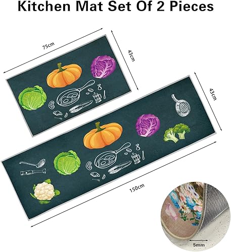 HZVRTN Lot de 2 tapis de cuisine lavables et antidérapants, confortables et imperméables pour la maison, la cuisine et la buanderie (fruits, 43 x 75 + 43 x 150 cm) - Nail Gallerys