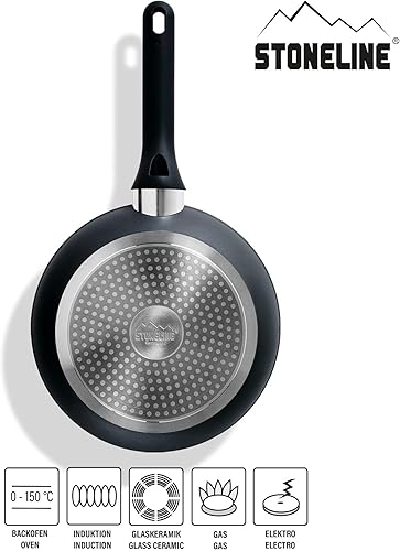 STONELINE Batterie Cuisine 11 pcs 18/20/24 cm Set de Poêles et Casseroles avec Couvercle, Faitout Poêle Induction Antiadhésive avec Vraies Particules de Pierre, Tous Feux, Couleur : Noir/Or Rose - Nail Gallerys