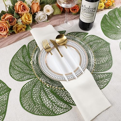Evevda Lot de 4 sets de table en vinyle en forme de feuille verte pour table de salle à manger, lot de 6 sets de table en plastique métallique faciles à nettoyer pour mariage, annersaire, dîner, - Nail Gallerys