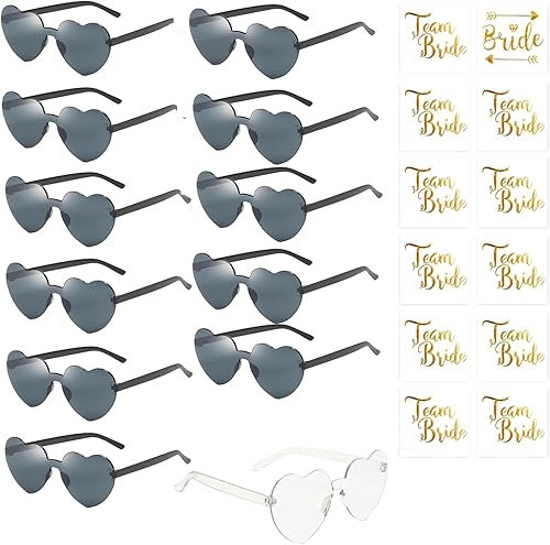 XDGBGFN Lot de 12 paires de lunettes de soleil hippie en forme de cœur avec 12 autocollants de tatouage pour femme - Pour mariage, mariage, extérieur, festival - Nail Gallerys