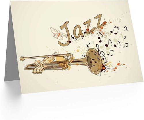 Wee Blue Coo Greeting Jazz Theme Trumpet Typograph Music Gift Sealed Greeting Card Plus Envelope Blank inside le jazz La musique Cadeau - Nail Gallerys