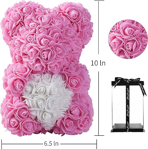 Ruiuzioong Ours de fleurs avec boîte cadeau, cadeau d'anniversaire pour femme, petite amie, pour anniversaire, anniversaire de mariage (rose) - Nail Gallerys
