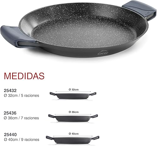 LACOR 25436 Paella Pan with Silicone Handles, Cast Aluminium, Black - Nail Gallerys