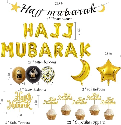 Hajj Mubarak Kit de décoration, ballons en aluminium, décoration de gâteau, décoration de cupcake, ballons (Hajj XL) - Nail Gallerys