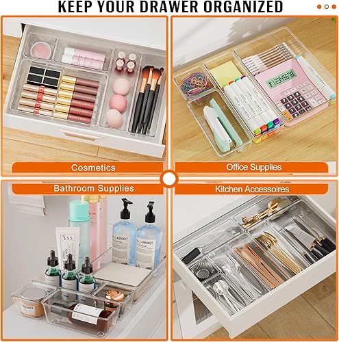 YFXCVSL 30 pièces Rangement Maquillage,4 Sizes Rangement Tiroir,Organisateur Tiroir,Rangement Tiroir Bureau(Transparent) - Nail Gallerys