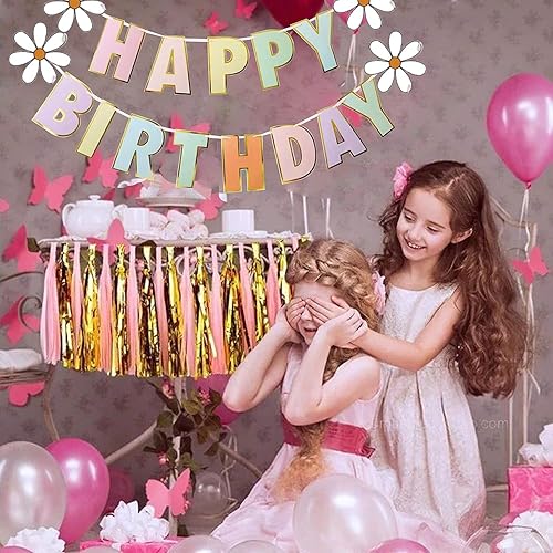 Bannière colorée « Happy Birthday », guirlande de fleurs de marguerite pour la maison ou le jardin, fanions de fête d'anniversaire, fournitures de décoration de fête pastel bonbon - Nail Gallerys