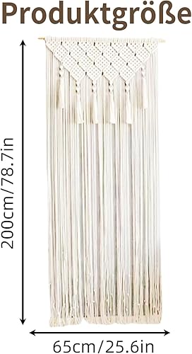 HAPPOW Rideau de porte en macramé tissé à la main - 65 x 200 cm - Style bohème - Séparateur de pièce - Corde en coton - Décoration murale - Pour rideau de fenêtre, rideau de porte, fond de mariage - Nail Gallerys