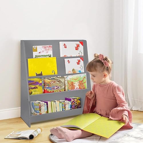 WODFARR Bibliothèque pour Enfants, Rangement sur 6 Niveaux, Porte-Livres pour Enfants, Étagère de Rangement Jouets, Bibliothèque Enfant en Bois (Couleur du Bois, 75x30x76 cm) - Nail Gallerys