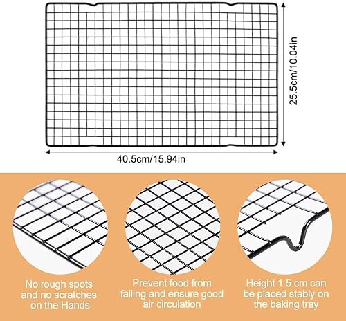 CANCYCC Lot de 3 grilles de refroidissement rectangulaires - En acier inoxydable - 40,5 cm x 25,5 cm - Noires - Robuste - Pour pâtisserie, barbecue, saine et robuste - Inoxydable - Passe au - Nail Gallerys