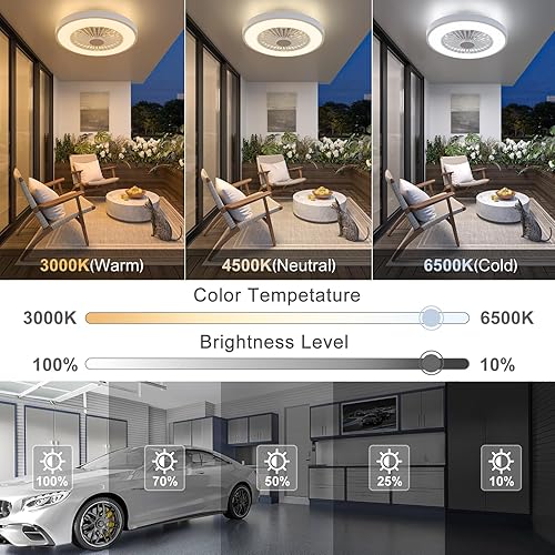 Ateroll Ventilateur de Plafond avec Lumière, Moteur DC 25W LED 45W, RGB(3000K-6500K), 3000LM, 6 Vitesses de Vent Réglables avec Télécommande, Minuterie, Mémoire de Lumière, 7 Ventilateur Réversibles - Nail Gallerys
