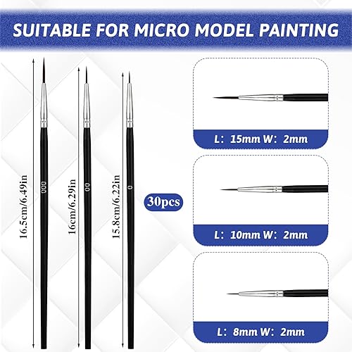 Qianyu Lot de 30 pinceaux de peinture miniatures à pointe fine micro professionnels pour artiste, bricolage, aquarelle, nail art, peinture acrylique, peinture à l'huile, accessoires de figurines - Nail Gallerys